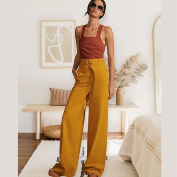 Banana Republic High-Rise Wide-Leg Mustard Linen-Cotton Pant - Picture 8 of 13